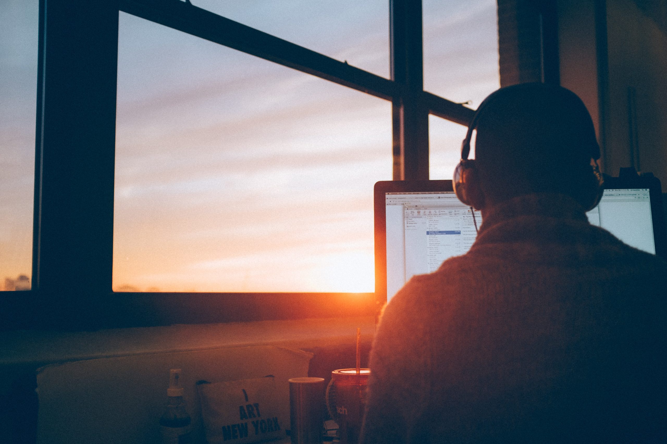 Man with headphones remote working